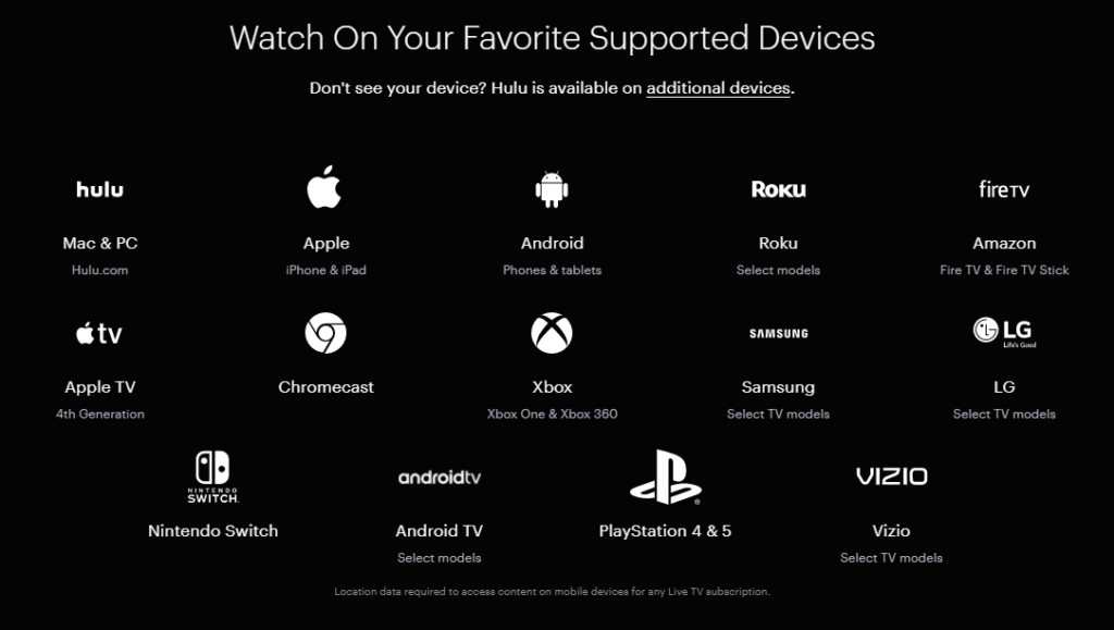 Supported devices for Hulu + Live TV